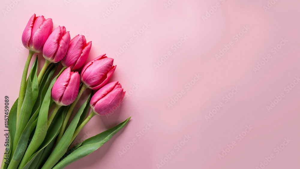 Vibrant Pink Tulip Bouquet on Pastel Background: Perfect for Greeting Cards, Floral Marketing, and Spring Campaigns Vibrant Pink Tulip Bouquet on Pastel Background: Perfect for Greeting Cards, Floral Marketing, and Spring Campaigns