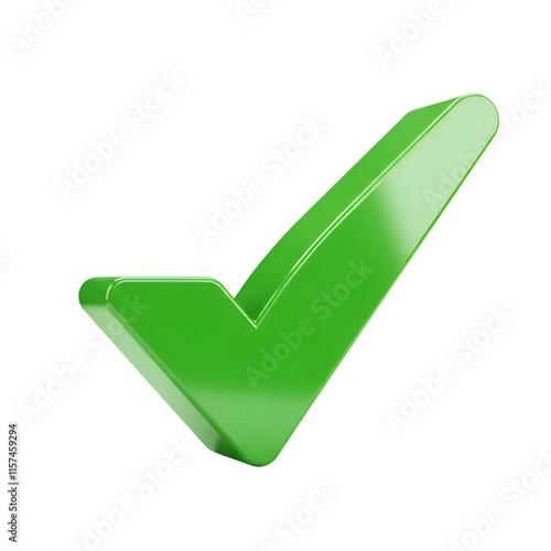 A bold 3D green tick mark on a transparent background