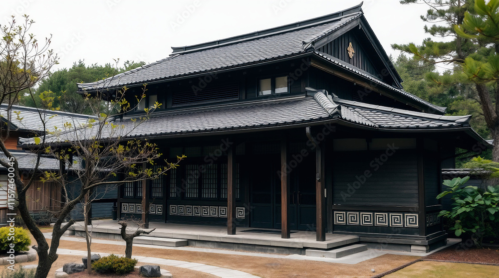 Traditional Japanese House with Exterior Landscaping Traditional Japanese House with Exterior Landscaping