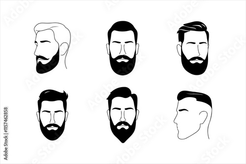Male Profile Silhouette Icon – Hipster Man with Beard and Cool Hairstyle, Ideal for Creative Designs