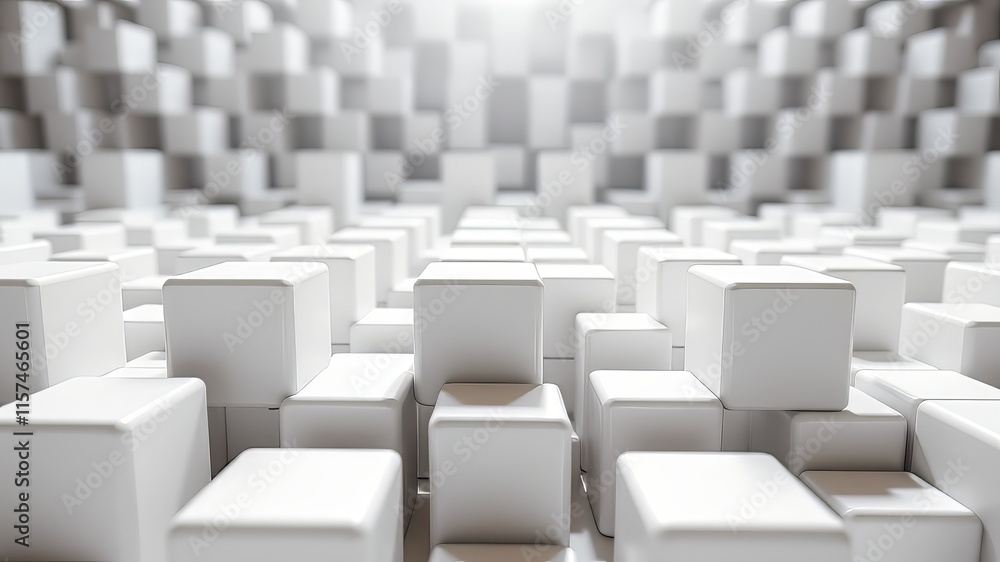 3D White Cubes, Abstract Background, Geometric, Rendered, Height Variation, Colorful, Bright, Depth 3D White Cubes, Abstract Background, Geometric, Rendered, Height Variation, Colorful, Bright, Depth