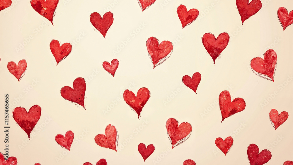 Charming Red Hearts Pattern on Beige: Perfect for Valentine's Day Cards, Wedding Invitations, or Romantic Branding Charming Red Hearts Pattern on Beige: Perfect for Valentine's Day Cards, Wedding Invitations, or Romantic Branding