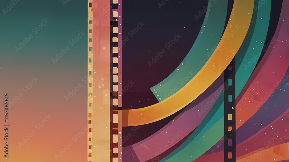Fototapeta premium film, projector, vintage, retro, old-school, illustration, flat, design, reel, frame, loop, cinema, movie, screen, analog, classic, thread, mechanical, lens, spool, art, graphic, nostalgic, light, ani
