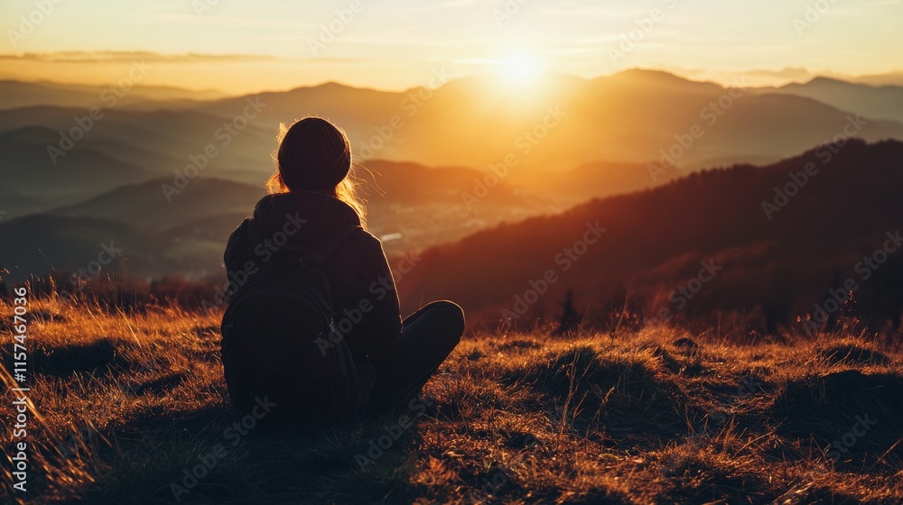 Golden Hour Serenity: A Backpacker's Sunset View Golden Hour Serenity: A Backpacker's Sunset View