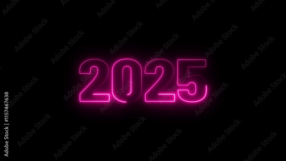2025 neon text background animation. Glowing neon number text happy new year background. 2025 neon text background animation. Glowing neon number text happy new year background.