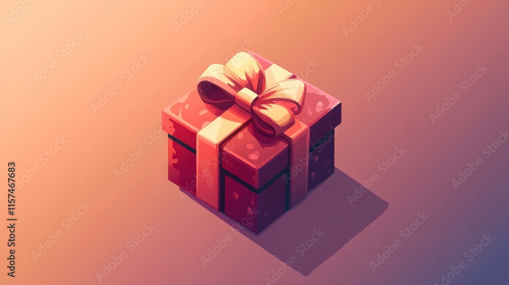 Fototapeta premium Colorful gift box with a ribbon illustrated in a modern style, perfect for celebrations, holidays, and special occasions, conveying joy and surprise with a vibrant background.