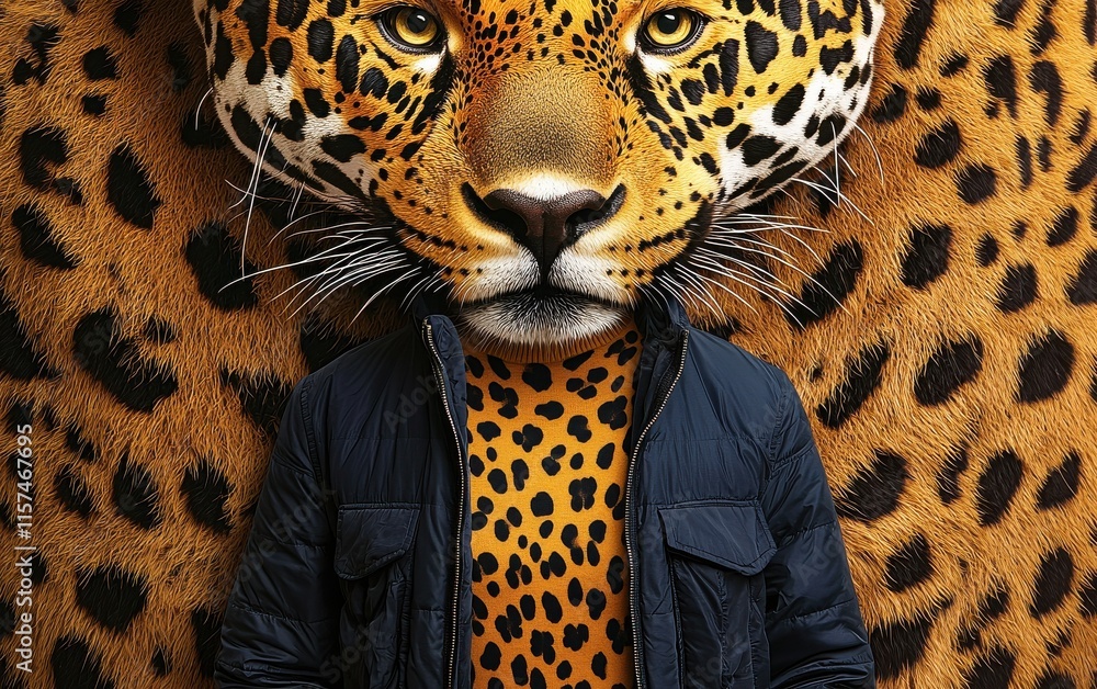 Fototapeta premium Person in Jacket with Animal Blend Concept