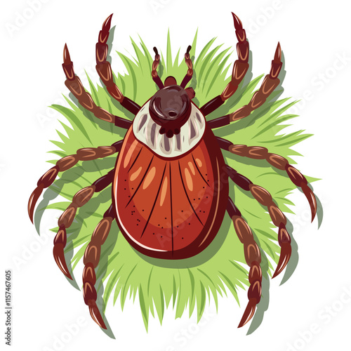 Tick, vector illustration, tick on the grass.