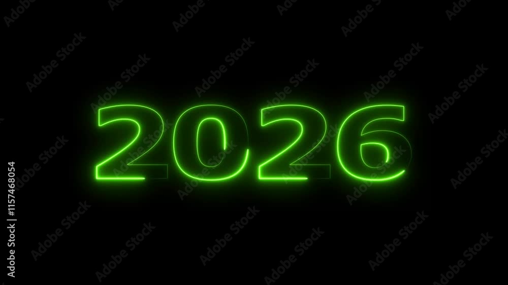 2026 neon text background animation. Glowing neon number text happy new year background. 2026 neon text background animation. Glowing neon number text happy new year background.