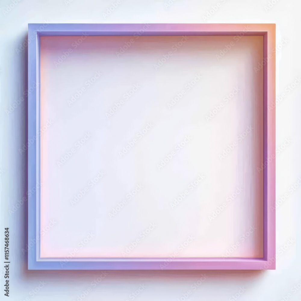 Fototapeta premium Empty Gradient Square Frame: A pastel colored empty square frame, its gradient hues gently shift from purple to pink creating a minimalist design element ready for customization.