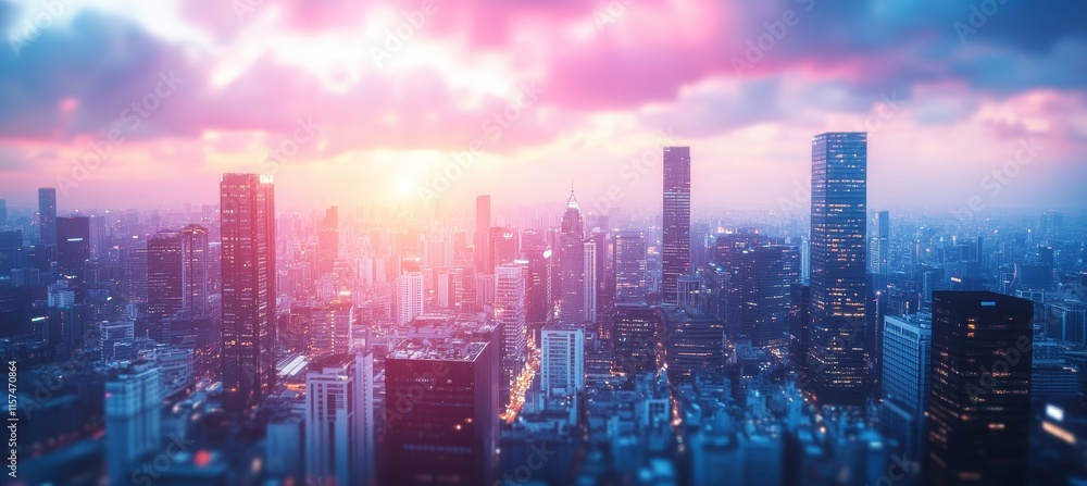 Dynamic City Skyline Dramatic Dusk and Vivid Hues, Vibrant Cityscape at Twilight, Urban Landscape. Dynamic City Skyline Dramatic Dusk and Vivid Hues, Vibrant Cityscape at Twilight, Urban Landscape.
