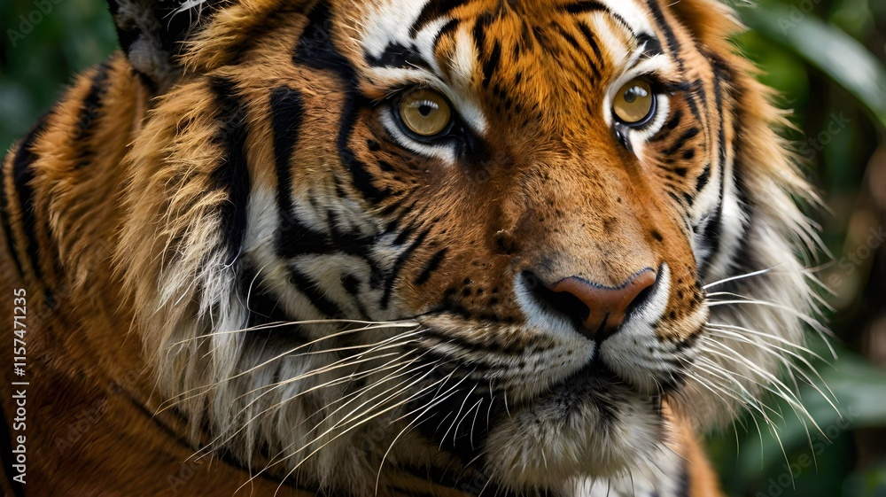 Fototapeta premium Close-up of a Tiger's Face, showcasing intricate details.