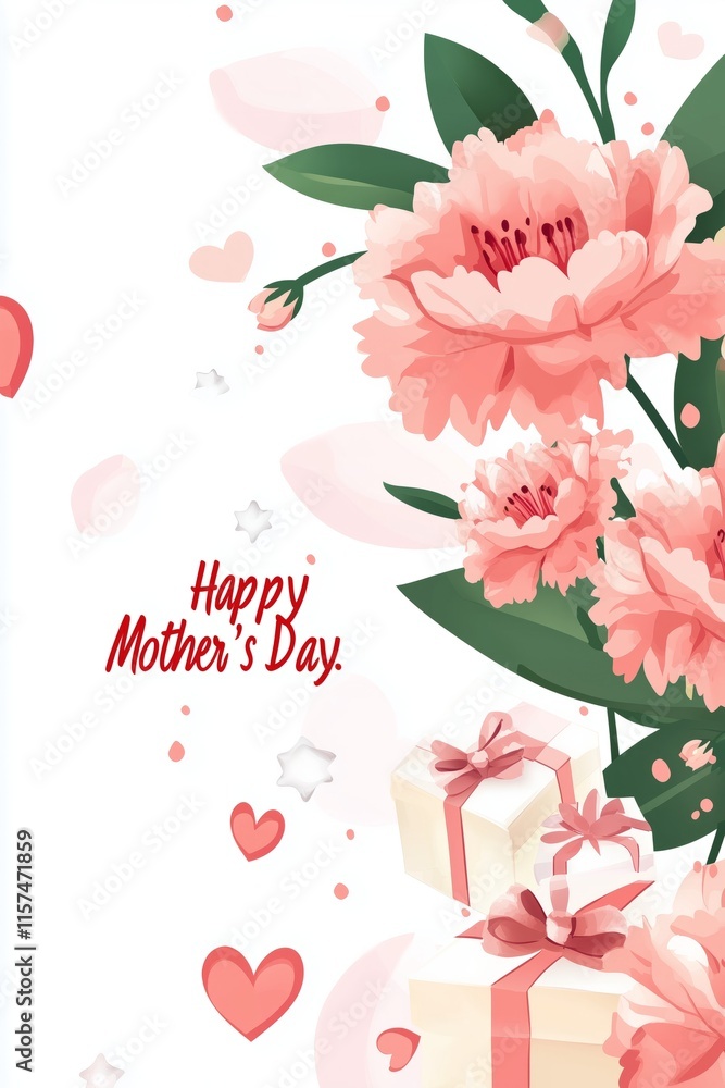 Naklejka premium Pink carnations and gift boxes celebrating Mother's Day