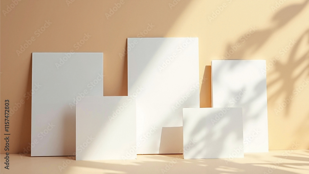 Blank Paper Sheet Cards with Sunlit Shadows: Versatile Mockup for Branding, Marketing, and Design Projects Blank Paper Sheet Cards with Sunlit Shadows: Versatile Mockup for Branding, Marketing, and Design Projects