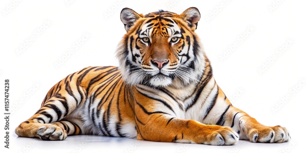 Obraz premium Tiger isolated on white background, wild animal.