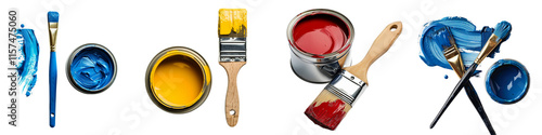 Set of brushes and paints isolated on a white or transparent background