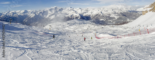 Madonna di Campiglio, Italy. Amazing landscape at the ski slopes at the arrival of the chairlift Grostè. Best ski resort