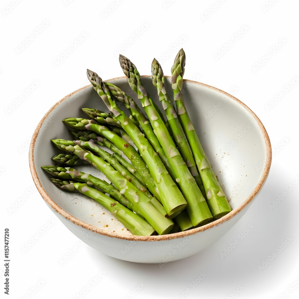bowl with green asparagus isolated on a white background bowl with green asparagus isolated on a white background
