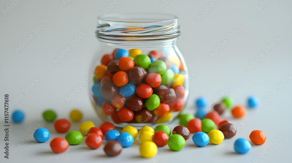 Colorful candy jar overflowing with treats studio setting food photography vibrant environment close-up perspective Colorful candy jar overflowing with treats studio setting food photography vibrant environment close-up perspective