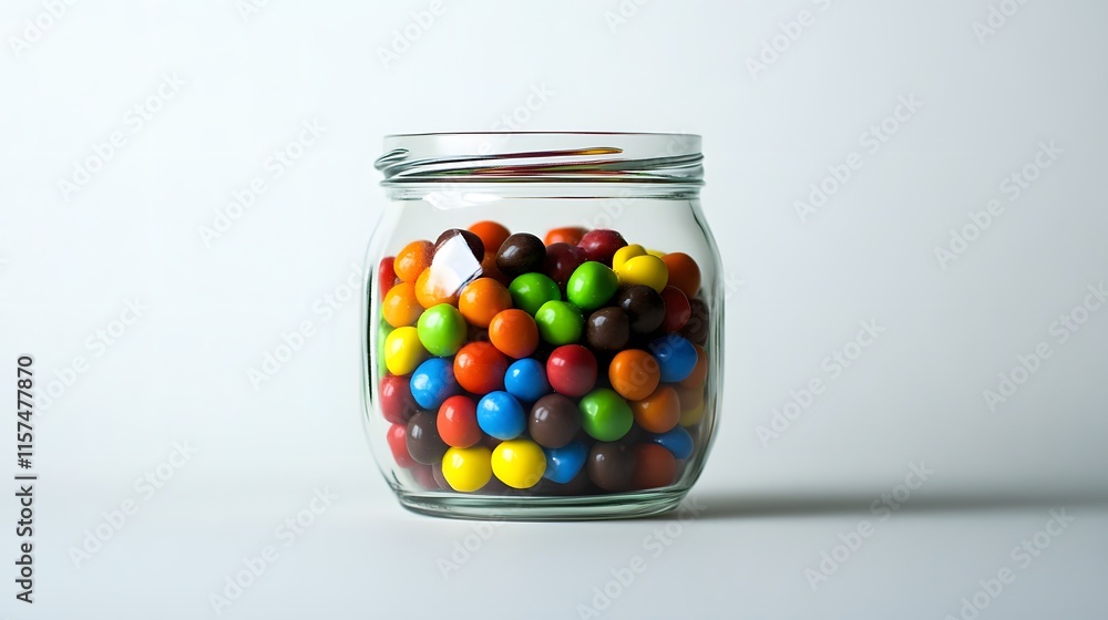 Colorful candy jar with various gumballs captured in bright studio lighting Colorful candy jar with various gumballs captured in bright studio lighting