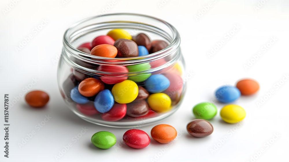 Colorful candy display in clear jar sweet treats minimalist style indoor close-up view vibrant concept Colorful candy display in clear jar sweet treats minimalist style indoor close-up view vibrant concept