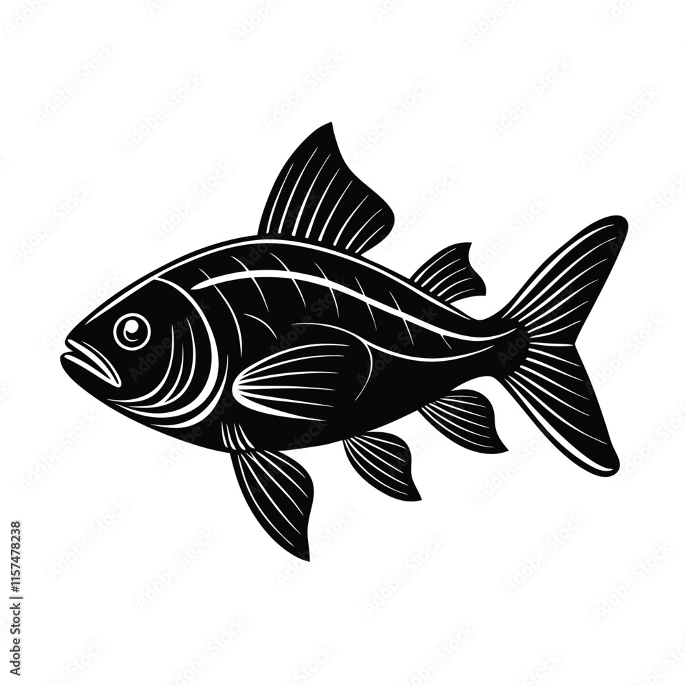 Fototapeta premium black and white fish silhouette Vector illustration