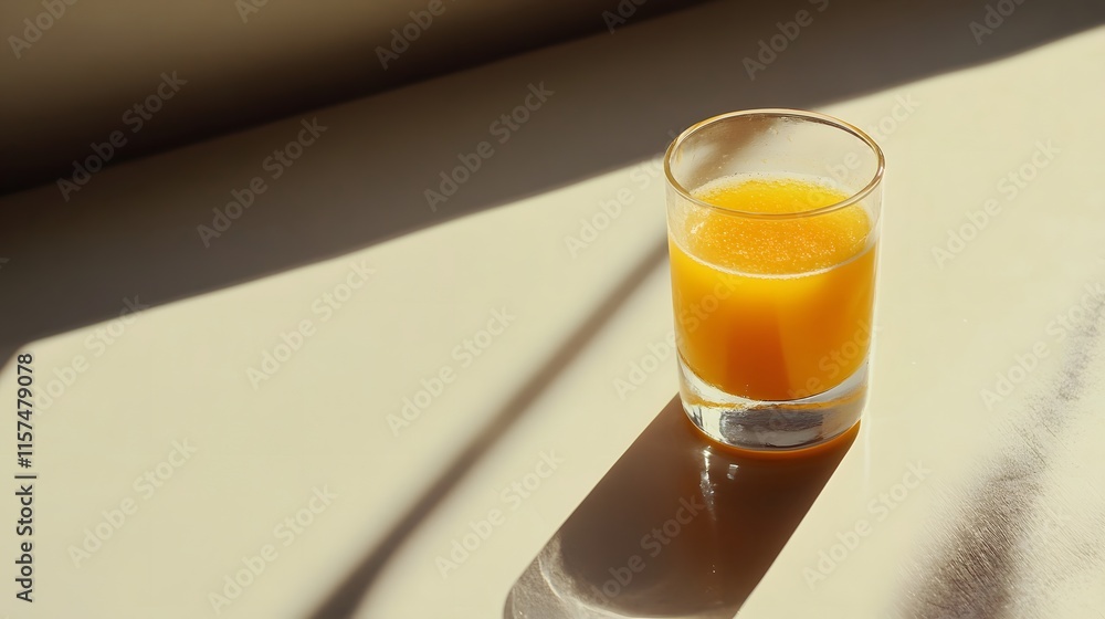 Refreshing orange juice in a glass bright indoor setting still life photography natural light minimalist composition Refreshing orange juice in a glass bright indoor setting still life photography natural light minimalist composition