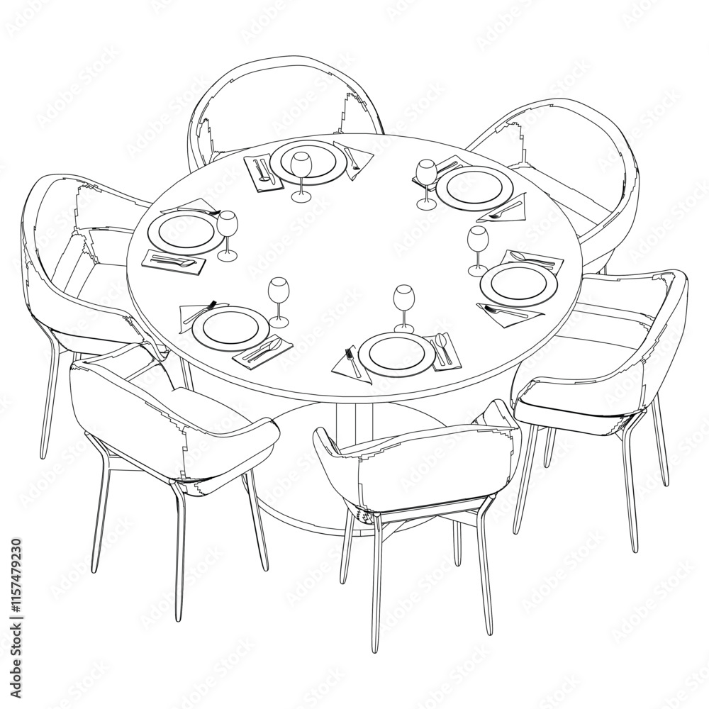 Round table and chair vector set. Restaurant chair and table. Outline illustration for coloring book, interior projects, designers. Round table and chair vector set. Restaurant chair and table. Outline illustration for coloring book, interior projects, designers.