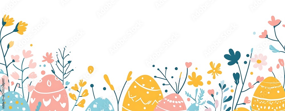 A cute Easter-themed background with pastel-colored eggs A cute Easter-themed background with pastel-colored eggs