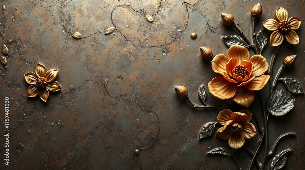 Floral Bas-Relief in Dark Tones with Copy Space Floral Bas-Relief in Dark Tones with Copy Space