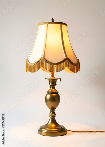 Vintage-style table lamp with a bronze base and a fringed border 