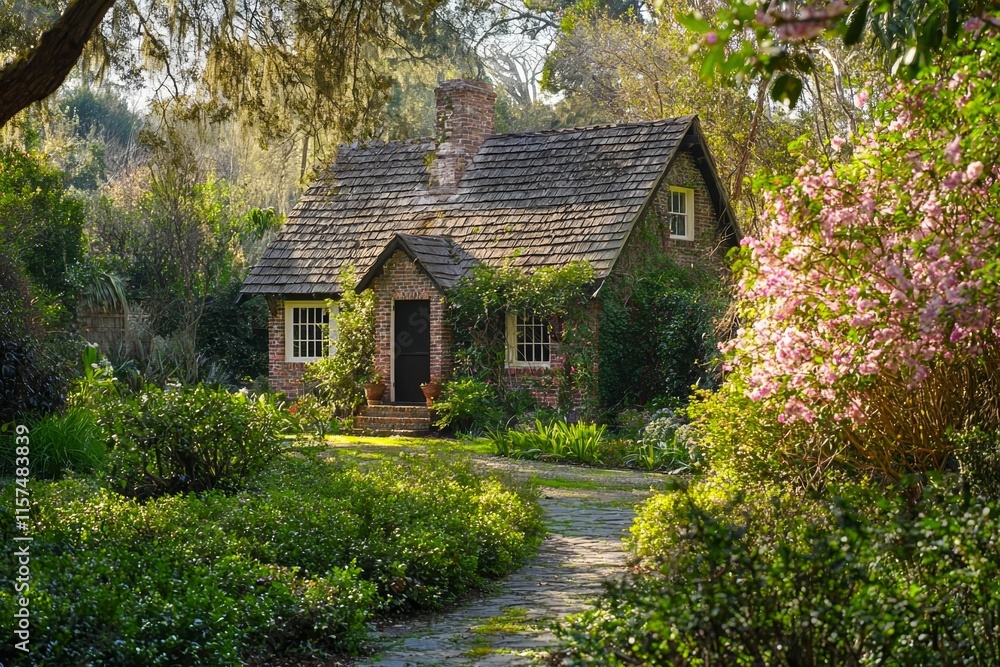 Fototapeta premium Cottage garden in early spring.