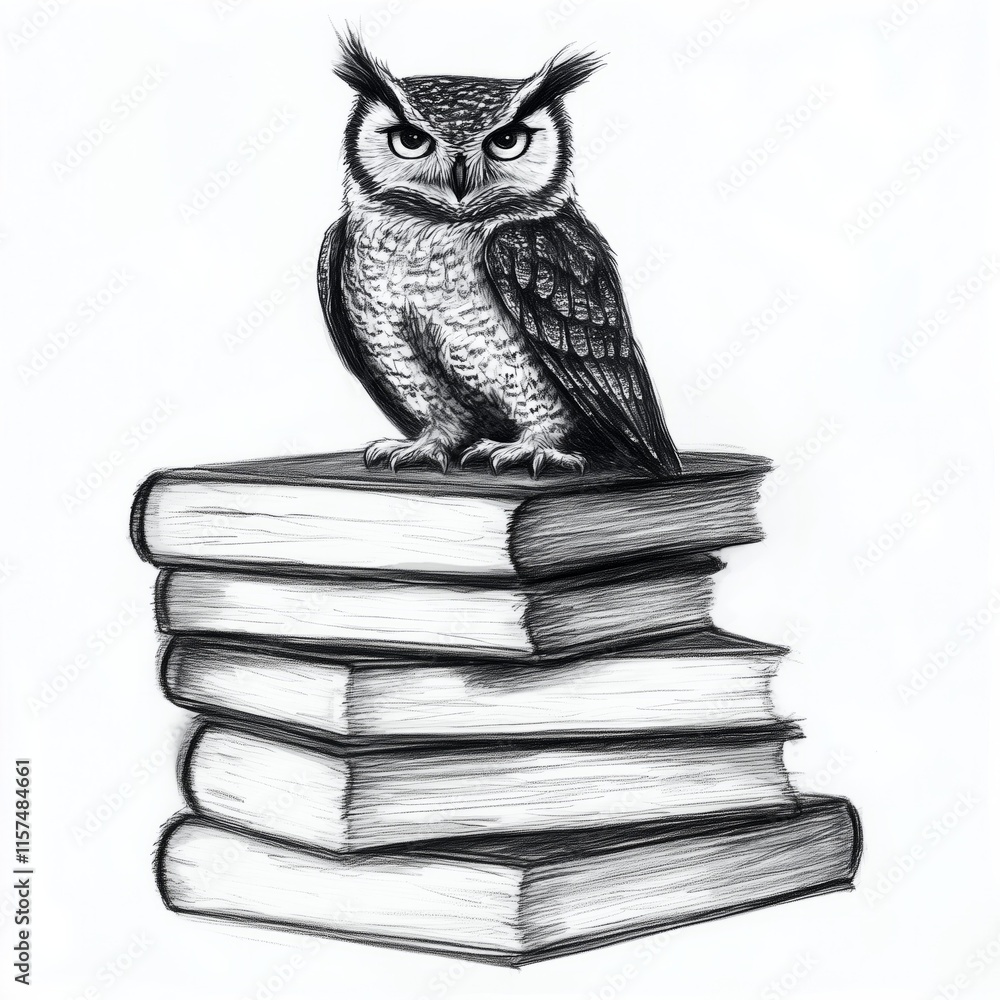 custom made wallpaper toronto digitalWise Owl Perched on Stack of Books: Symbol of Knowledge and Learning