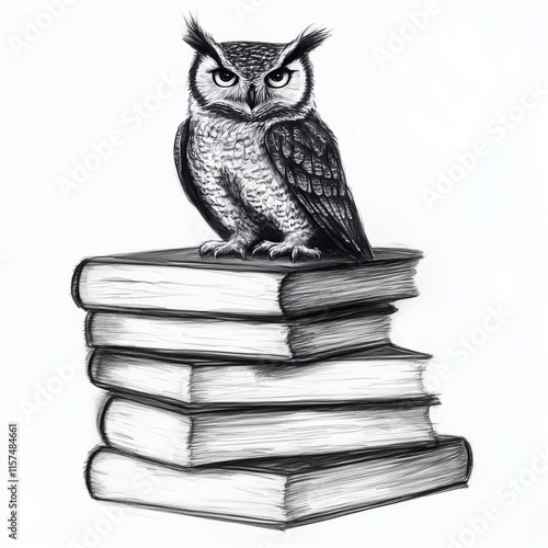 Wallpaper Mural Wise Owl Perched on Stack of Books: Symbol of Knowledge and Learning Torontodigital.ca