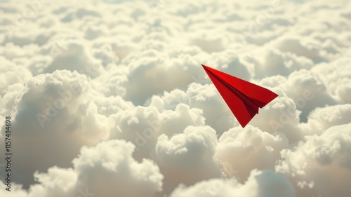 Free Download Red paper airplane soaring through fluffy white clouds, symbolizing dreams and aspirations, journey and freedom - GFXLoad