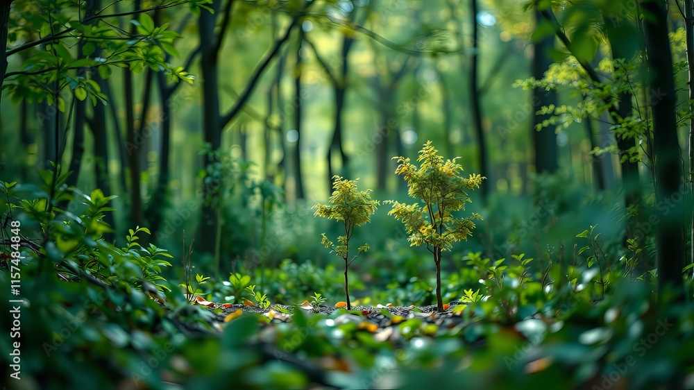 Forest Glade Sprout, Tiny Trees, Lush Growth, Sunlight, Nature, AI Art Forest Glade Sprout, Tiny Trees, Lush Growth, Sunlight, Nature, AI Art