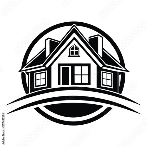 Black Color House Logo silhouette vector and illustration