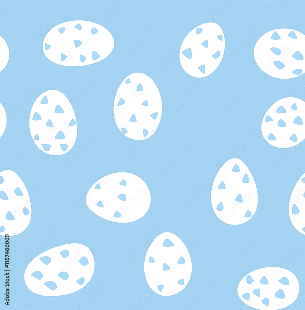 A seamless pattern of white line-drawn Easter eggs on a light blue background, easter seamless pattern A seamless pattern of white line-drawn Easter eggs on a light blue background, easter seamless pattern