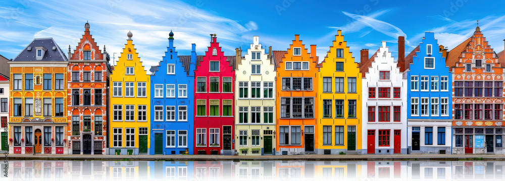 Fototapeta premium Colorful historic buildings along a canal in Bruges