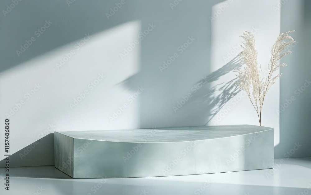 A minimalistic geometric podium with soft shadows, set against a pastel gradient background, ideal for product presentations A minimalistic geometric podium with soft shadows, set against a pastel gradient background, ideal for product presentations