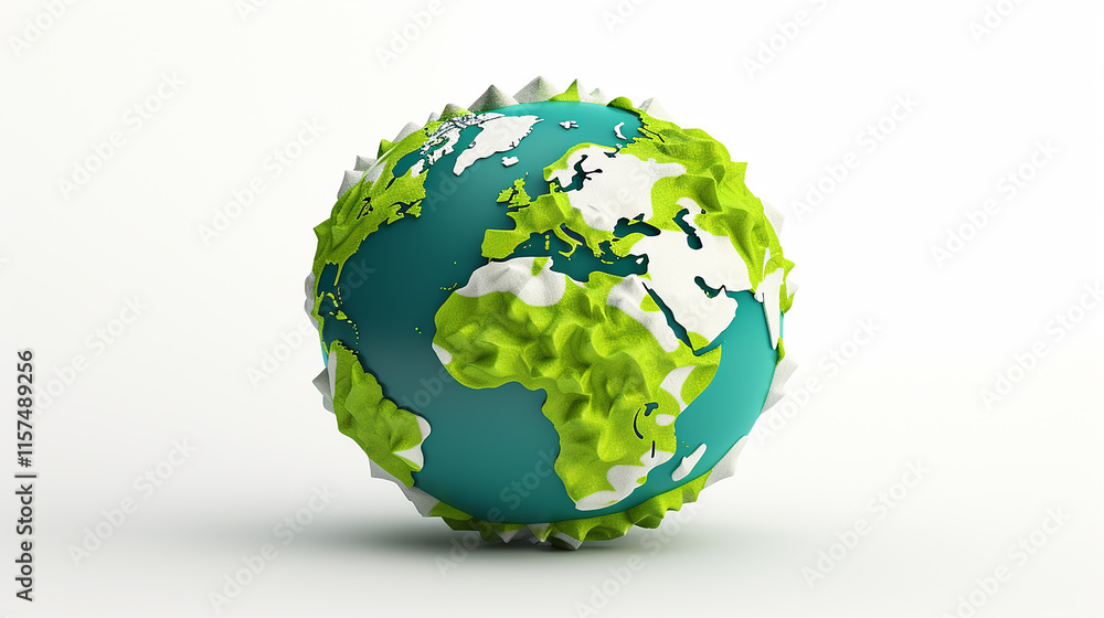 Green and White Earth 3D Icon on White Background – Modern World Globe Green and White Earth 3D Icon on White Background – Modern World Globe