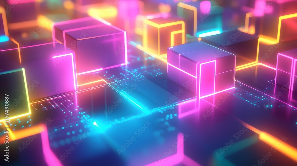 Digital innovation in colorful blocks virtual space 3d render futuristic environment aerial view technology concept Digital innovation in colorful blocks virtual space 3d render futuristic environment aerial view technology concept