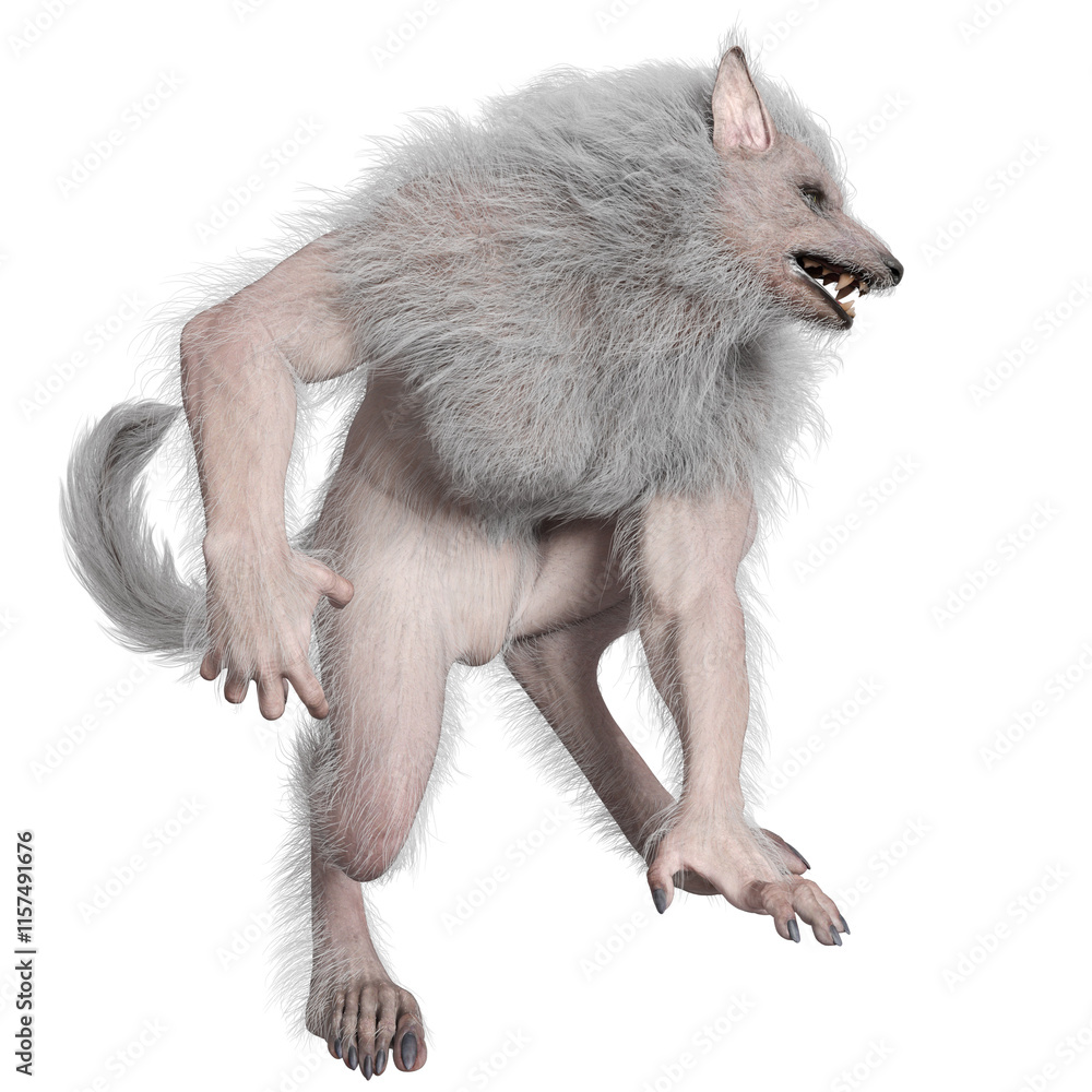 Fototapeta premium 3D rendered white werewolf isolated on transparent background