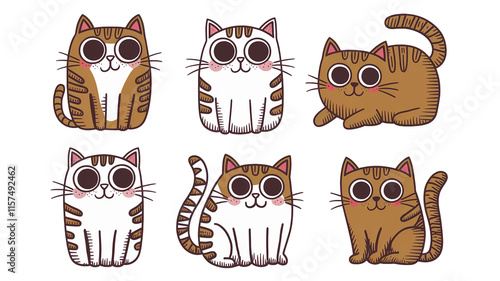 Charming Doodle Cat Sticker Set in Hand-Drawn Style