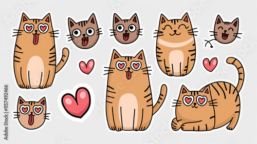 Adorable Doodle Cat Sticker Set in Hand-Drawn Style