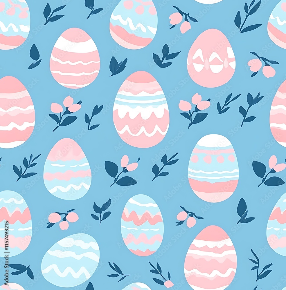 Cute pastel Easter egg seamless pattern, blue background Cute pastel Easter egg seamless pattern, blue background