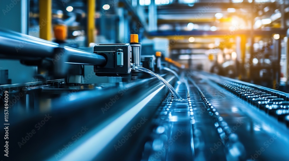 Industrial machines working on a production line in a large-scale factory. Industrial machines working on a production line in a large-scale factory.