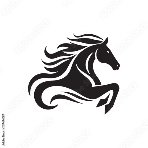 Black Color Horse silhouette design Vector Illustration, Solid White Background 13.eps