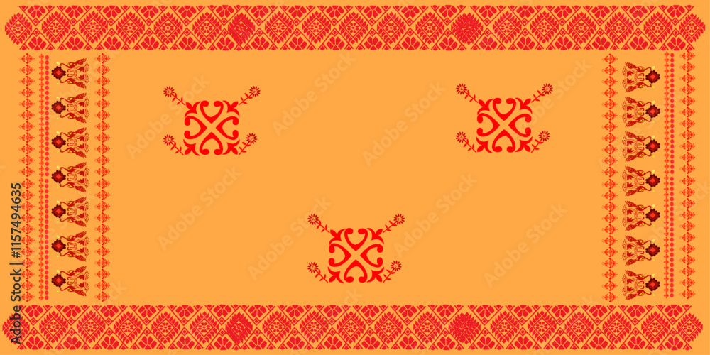 Obraz premium gamosa or gamusa from assam.gamosa textile pattern. gamosa or gamusa is an article of significance for the indigenous people of Assam, India. It is generally a white rectangular piece of cloth