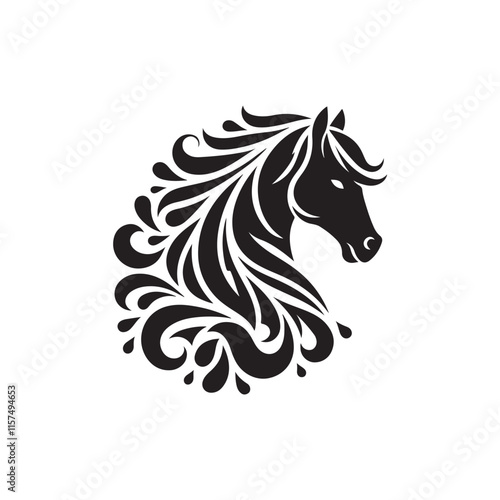 Black Color Horse silhouette design Vector Illustration, Solid White Background 16.eps